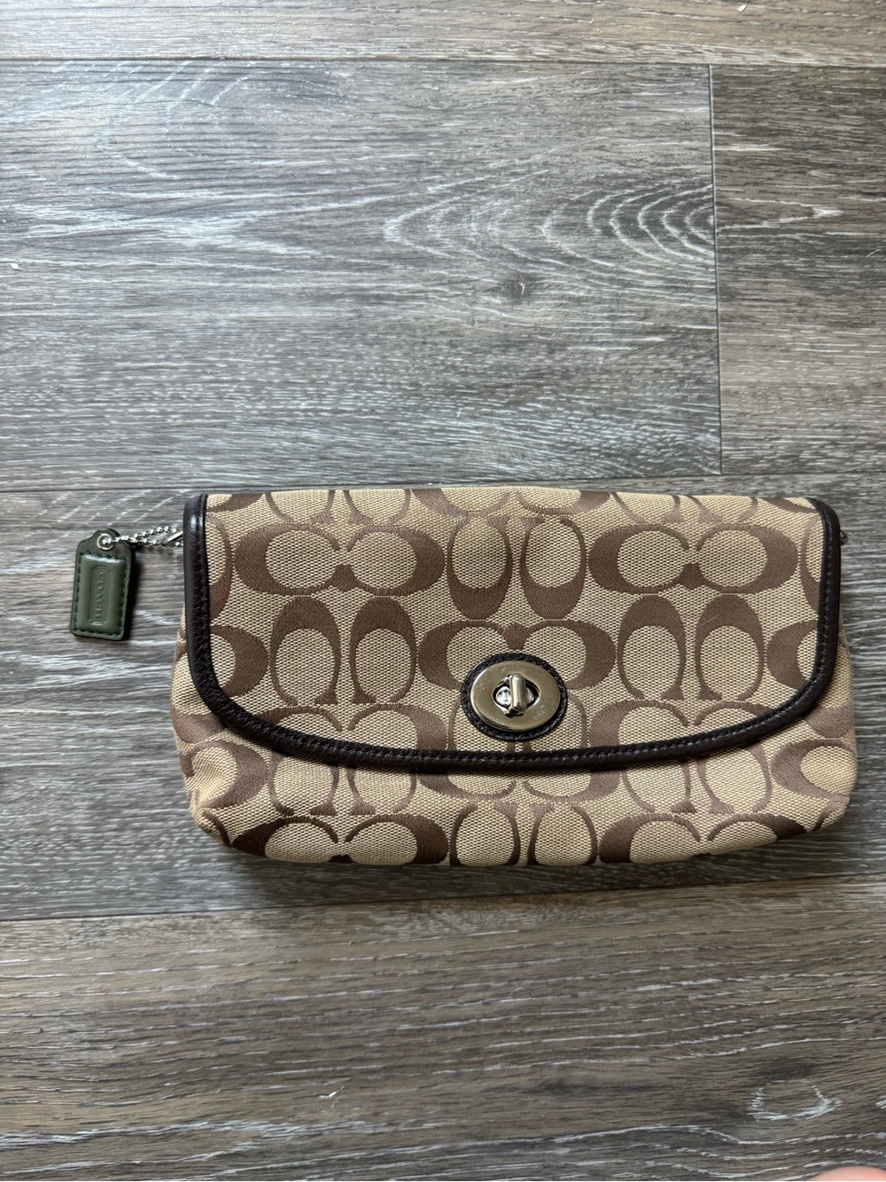 Coach Signature Canvas Turnlock Clutch in Tan Brown